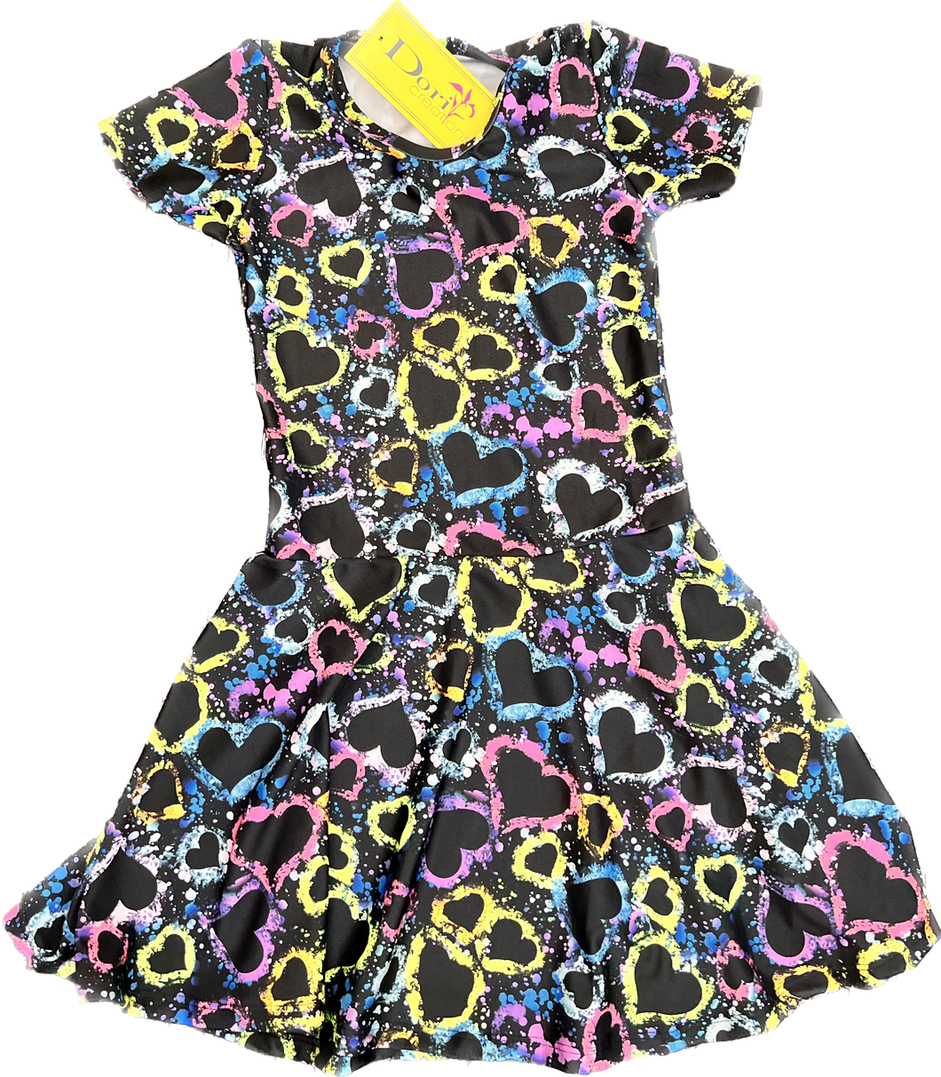 Splatter Heart Short Sleeve Skater Dress