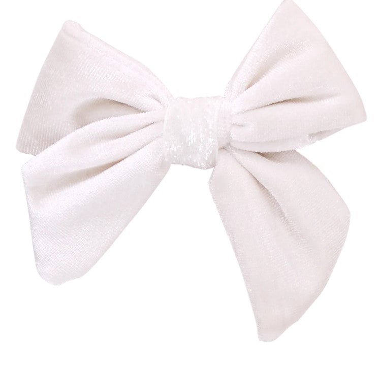 Girls White Velour Bow