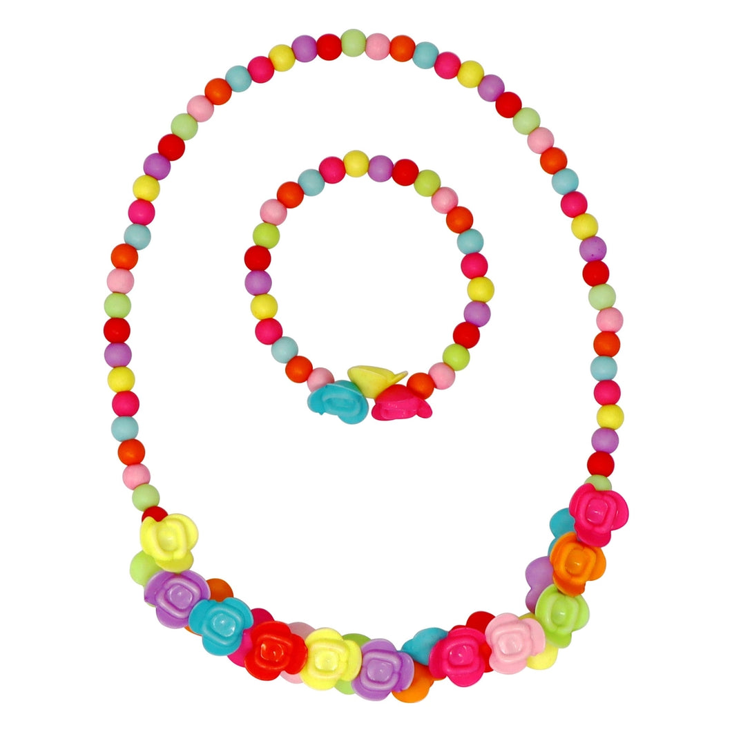 Vibrant Flower Roses Necklace and Bracelet Set