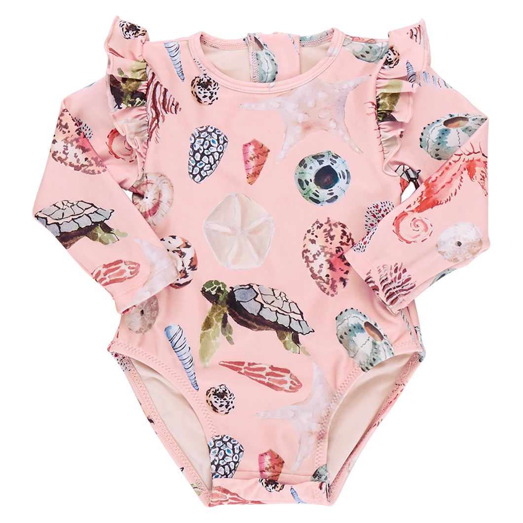 Watercolor Shells Baby Girl Rachel Swimsuit